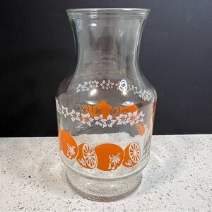 Vintage 1987 ANCHOR HOCKING Orange Juice White Flowers Glass Pitcher | 9"